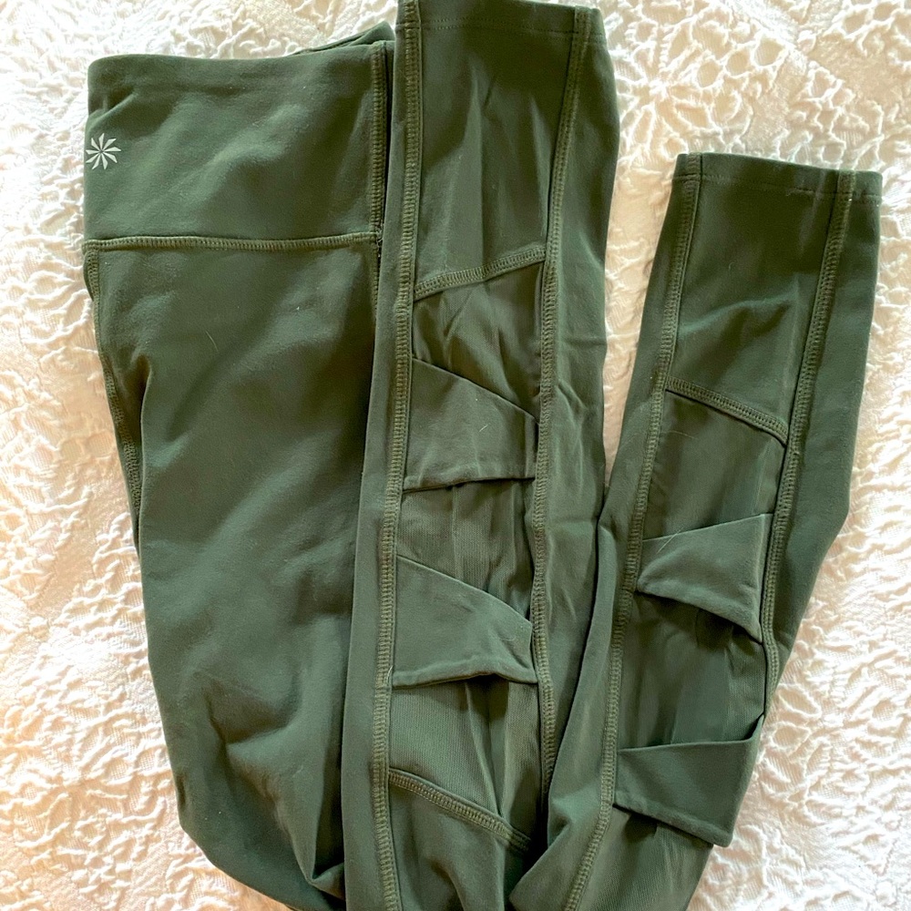 Athleta leggings with mesh detail on calf